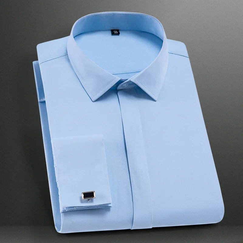 6xl oversized abotoaduras francesas camisa de manga longa para homens para trabalho negócios fino ajuste manga longa camisa masculina social formal