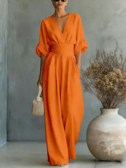 Sexy Deep V Neck Women's Jumpsuits Elegant High Waist Romper Casual Wide Leg Loose Pants Overalls Vacation Outfits MYQ-ZY7723