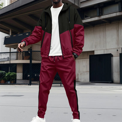 Men Sets Long Sleeve Coats Cardigan Zipper Outerwear Hooded Jackets Ankle Length Pants Loose Fit Two Pieces Spring Casual