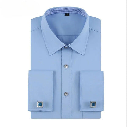 Quality French Cufflinks Shirt Men's Long Sleeve Tuxedo Male Brand Slim Fit White Button Cuff Social Men Dress Shirts