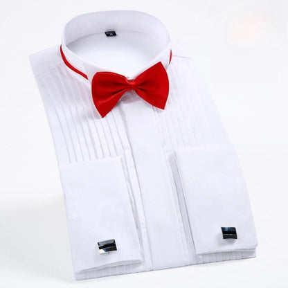 Quality French Cufflinks Shirt Men's Long Sleeve Tuxedo Male Brand Slim Fit White Button Cuff Social Men Dress Shirts