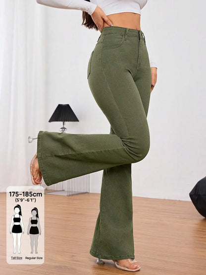 Calças Jeans Casuais Largadas com Bolsos, Versáteis para Mulheres Altas no Estilo Y2K, Calças de Denim Elásticas de Cintura Alta