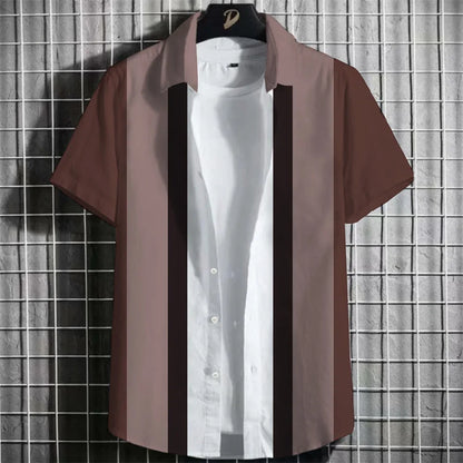 Camisa Havaiana Masculina com Estampa 3D Listrada, Casual, Manga Curta, para Festa na Praia, Caimento Solto, com Design Floral