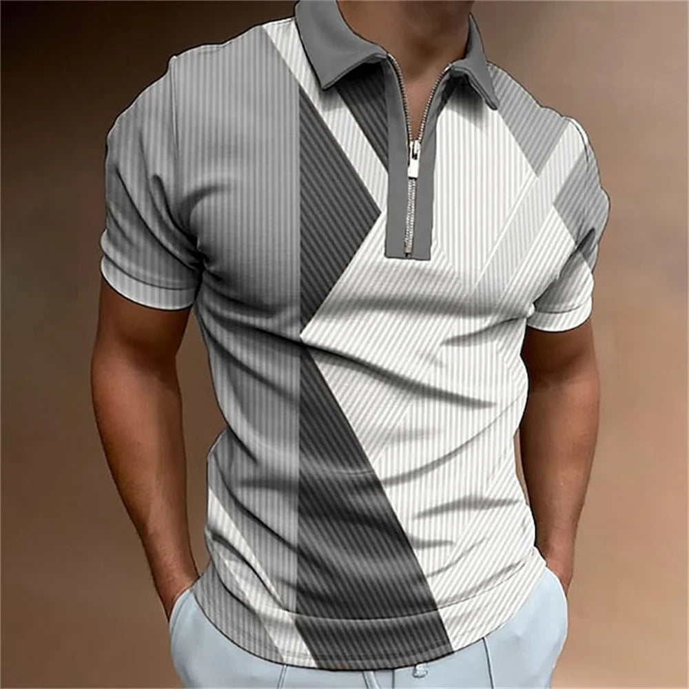 Camisa polo masculina listras manga curta camiseta masculina respirável topos negócios turn down collar streetwear marca de luxo alta qualidade