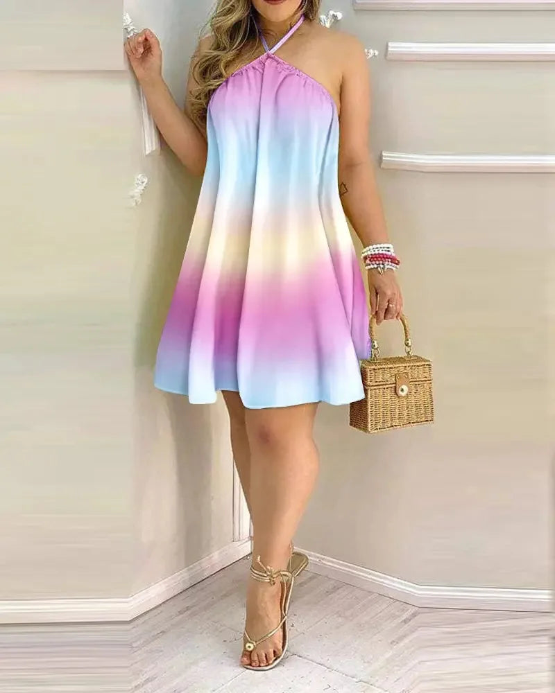 Vestido Boho com Estampa Floral e Decote Halter, Costas Nuas e Alças no Pescoço, Ideal para Primavera/Verão - Roupas Femininas