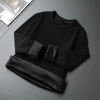 Forro de lã masculino engrossado manga longa camiseta em torno do pescoço base camisa roupas outono inverno manga longa respirável casual wear