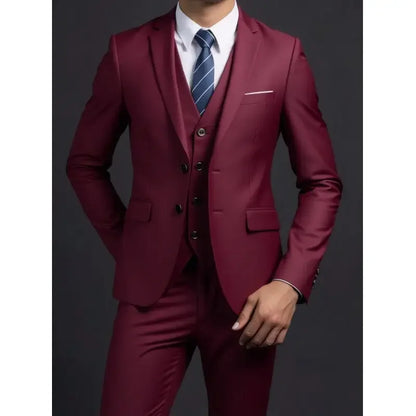 Terno (blazer + colete + calças) masculino elegante cavalheiro negócios estilo britânico cor sólida banquete anfitrião casual terno de casamento
