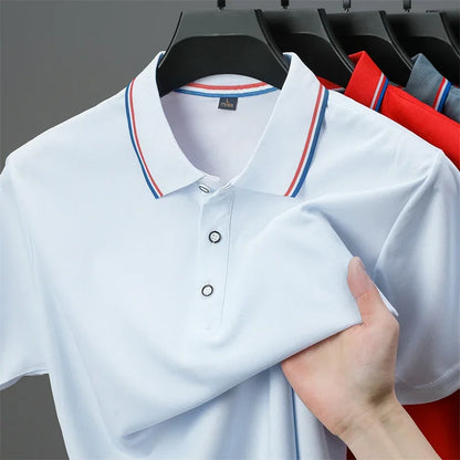 Camisa polo masculina casual de manga curta e cor sólida, modelo verão , moderna, confortável e versátil.