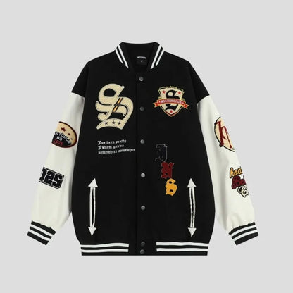 Jaquetas Varsity Bordadas Masculinas com Mangas em PU, Jaquetas Bomber Vintage Femininas, Moda Streetwear Americana Unissex