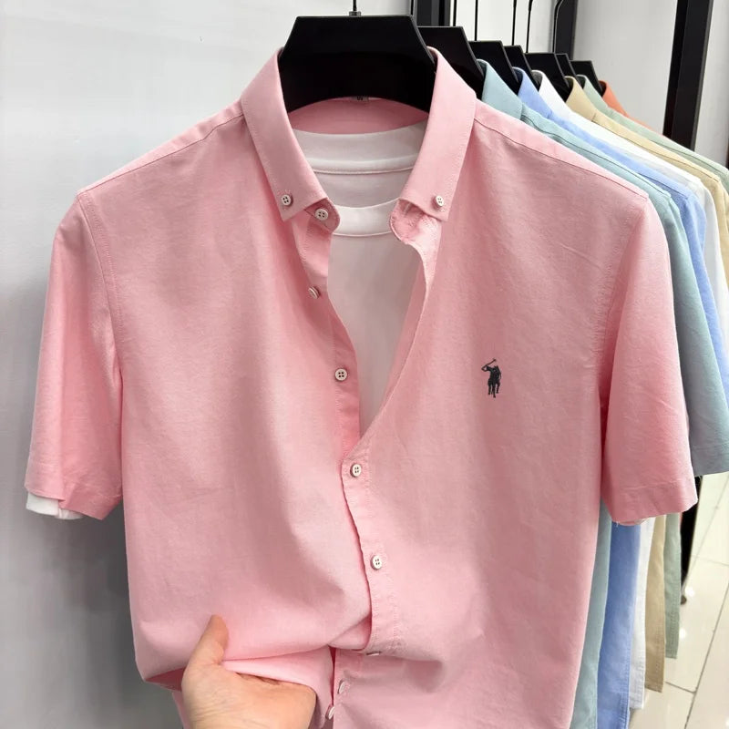 Camiseta masculina 100% algodão puro manga curta nova com bordado Paul Pony de marca de alta qualidade casual para negócios moderna e respirável