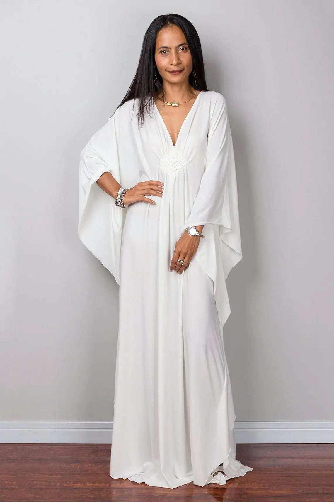 Vestidos caftan plus size para mulheres, cor sólida, plus size, vestido de praia, decote em v, solto, macio, caftan, loungewear