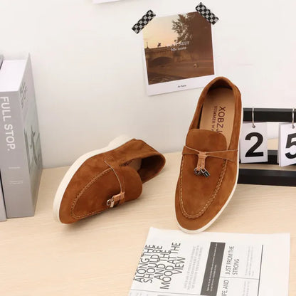 Mocassins Femininos de Camurça Sem Logo, Design de Luxo, Sapatos Casuais Confortáveis para Mulheres, Calçados Planos para o Verão