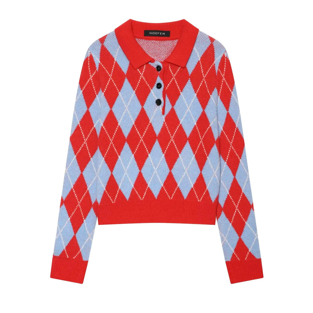 Suéter Feminino de Tricô Argyle para Outono/Inverno, Pulôver Casual Quente com Botões e Manga Longa