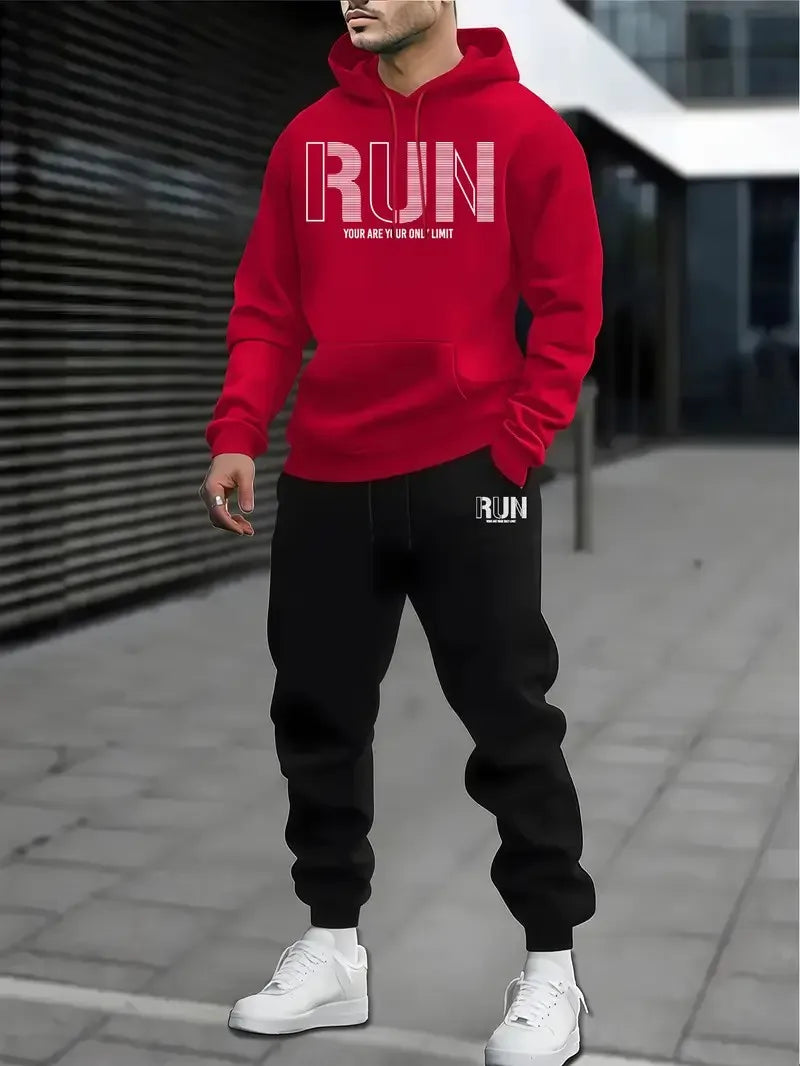 The 2025 Spring and Autumn new men's hoodie set is a casual and fashionable streetwear collection with letter prints