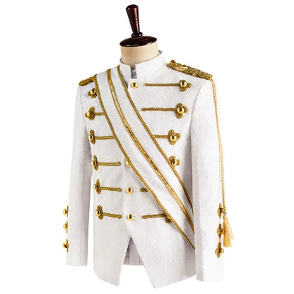 Uniforme masculino de lantejoulas MJ Dance Wear Glitter Preto Branco Vintage Michael Jackson Jaqueta de palco com borla