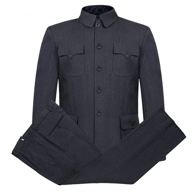 Mao terno masculino tradicional chinês túnica ternos ano novo festival da primavera zhong shan 2-pieces conjuntos jaqueta casaco calças presentes para o pai