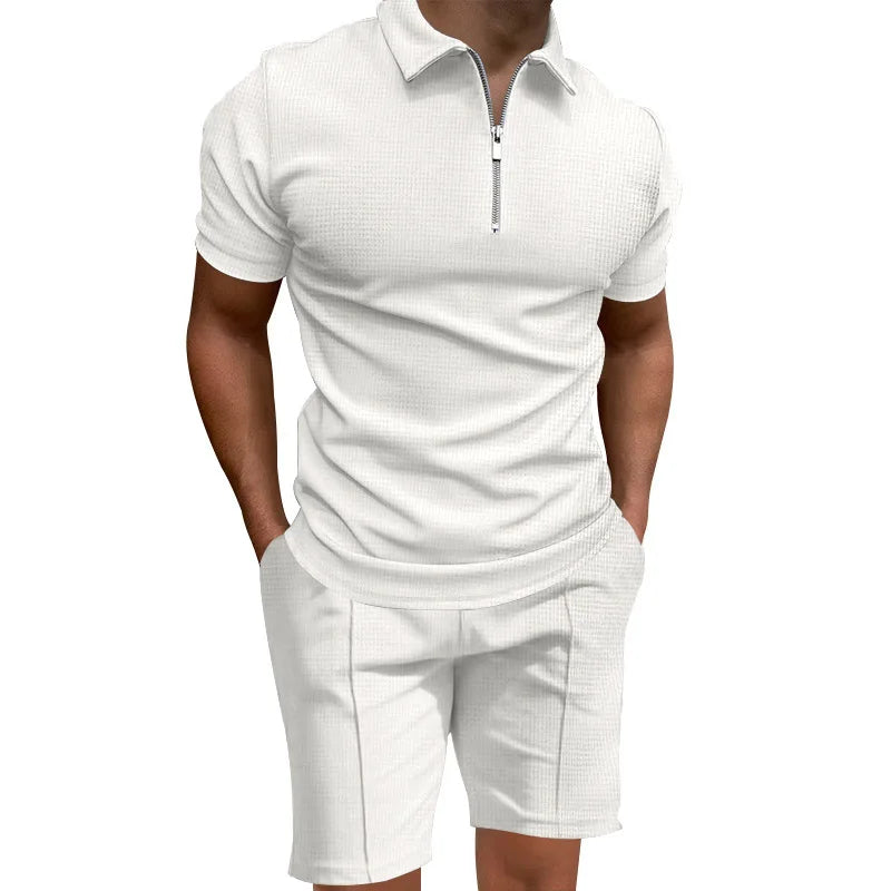 Homens de manga curta slim-fit terno casual da moda, lapela waffle, cor sólida, roupas de verão, frete grátis, 2024