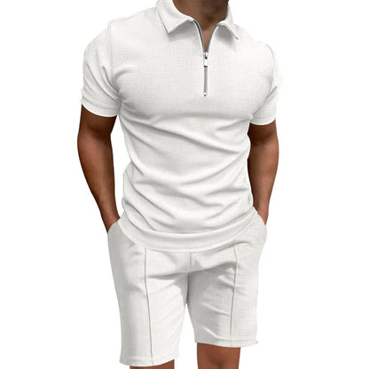 Homens de manga curta slim-fit terno casual da moda, lapela waffle, cor sólida, roupas de verão, frete grátis, 2024