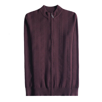 Camisola masculina outono inverno novo fino ajuste gola com zíper cardigan de malha moda cor sólida quente estiramento malha topos casacos