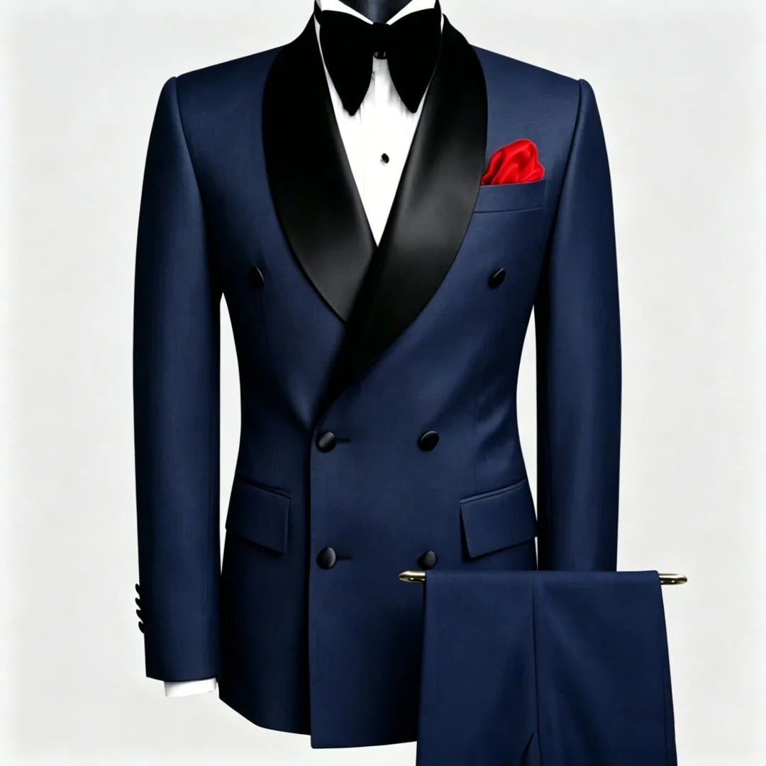 Terno masculino preto, 2 peças, botão duplo com lapela preta, para casamento, noivo, negócios, aniversário, banquete, trabalho, jaqueta e calças