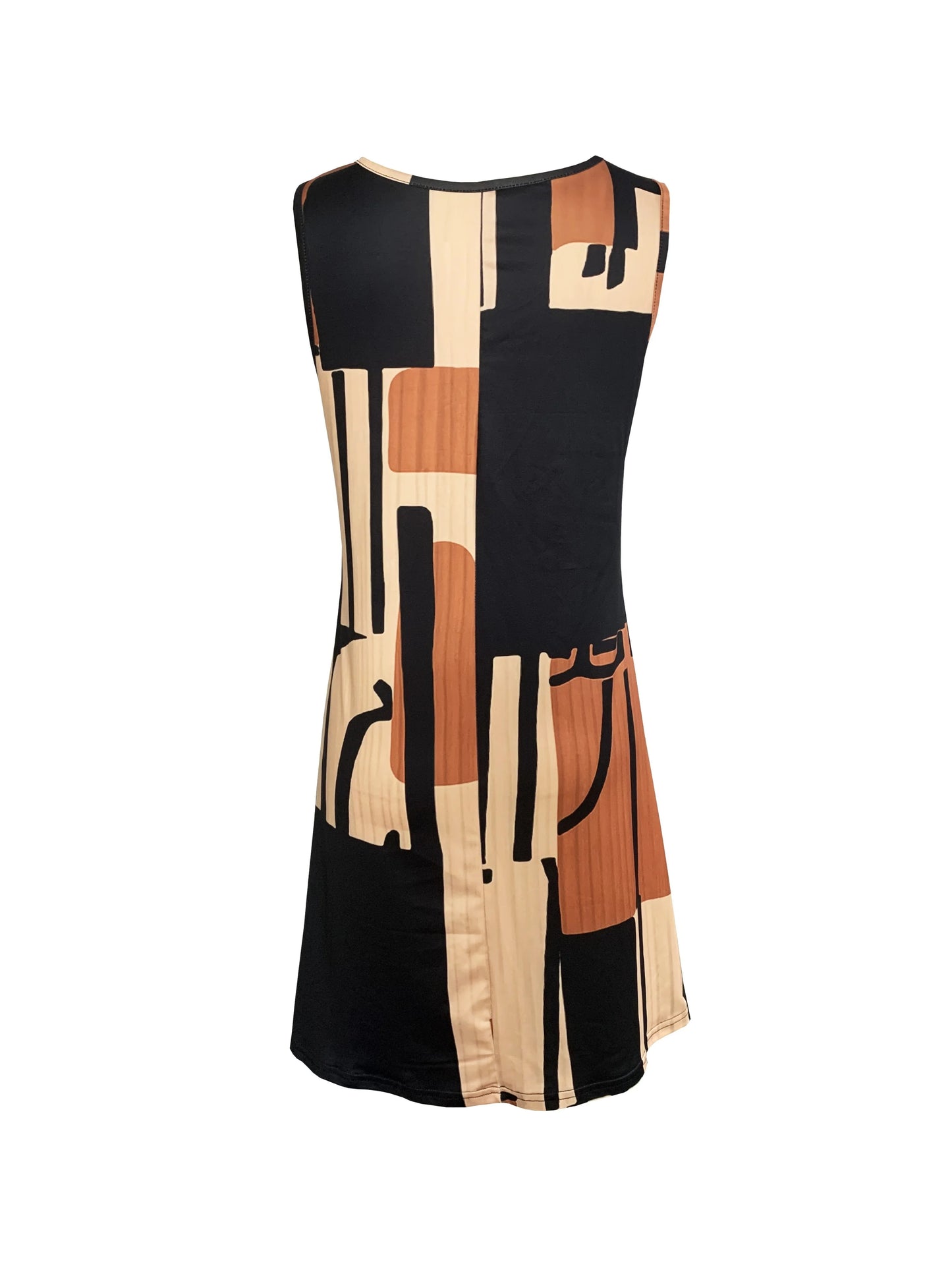 Vestido feminino sem mangas com estampa geométrica para primavera/verão, ideal para férias de verão. Vestido midi boêmio para mulheres.