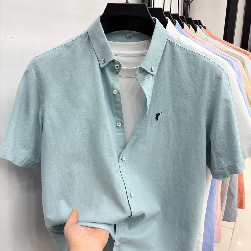 Camiseta masculina de manga curta 100% algodão puro respirável nova coleção de verão com bordado Paul Pony estilo casual para negócios