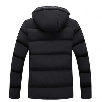 Men's Winter Hooded Puffer Jacket Standard Polyester Filled Windproof Zipper Closure Casual Style Slim Fit Solid Color 220g