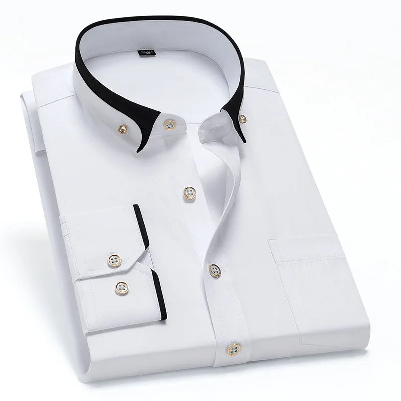 Camisa de negócios masculina manga longa botão para baixo camisa social anti-rugas escritório camisa masculina manga longa cor preta casual