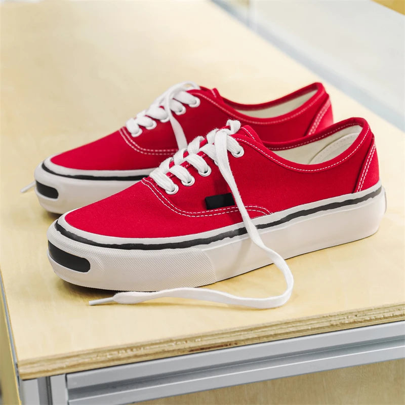 Hkdq tendência vermelho vulcanizado tênis masculino sapatos de lona baixo topo moda casual tênis masculino plataforma antiderrapante sapatos de skate