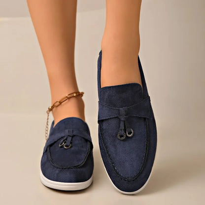 Sapatos Casuais Femininos de Couro Suede com Fivela Metálica, Antiderrapantes e Confortáveis para o Dia a Dia