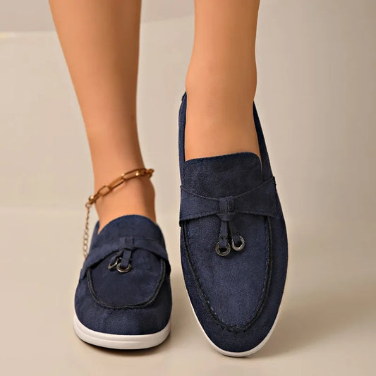 Sapatos Casuais Femininos de Couro Suede com Fivela Metálica, Antiderrapantes e Confortáveis para o Dia a Dia