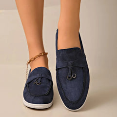 Sapatos Casuais Femininos de Couro Suede com Fivela Metálica, Antiderrapantes e Confortáveis para o Dia a Dia