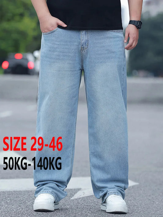FENROOST Calça Jeans Masculina Plus Size de Cintura Alta Reta Solta Versátil para Todas as Estações Nova