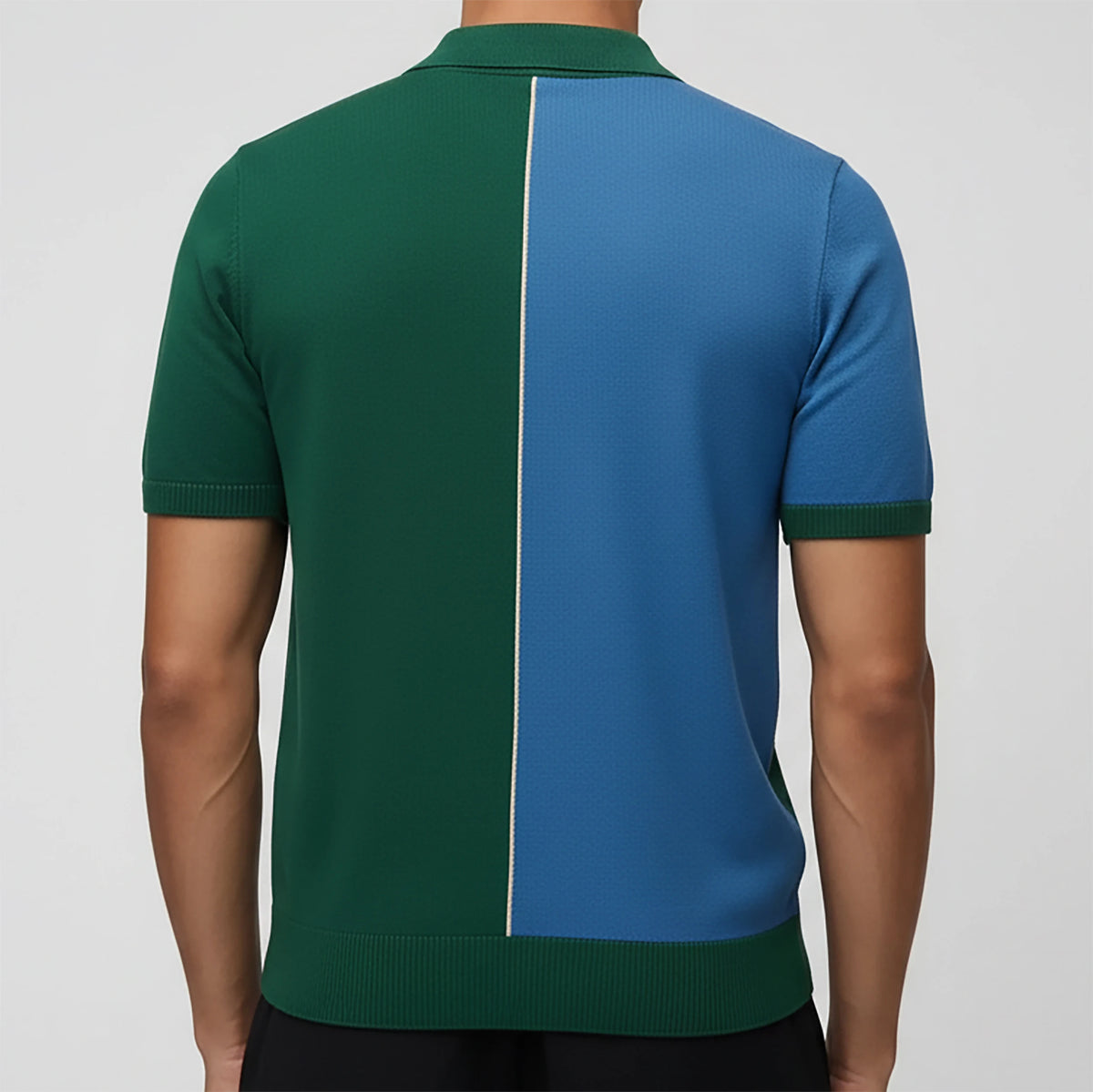 Men's Color Blocked Polo Shirt Short Sleeve Knitted Cotton Zipper Front Logo Casual Breathable Design