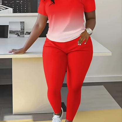 Conjunto de Moda com Estampa Gradiente para Mulheres, Roupa de Verão E 66477, Conjunto de Camiseta Estilosa e Casual para Senhoras
