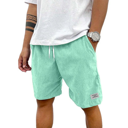 Shorts casuais de verão em veludo cotelê leve para homens, ideais para praia, basquete e outras ocasiões. Cor sólida. Estilo streetwear com etiqueta.