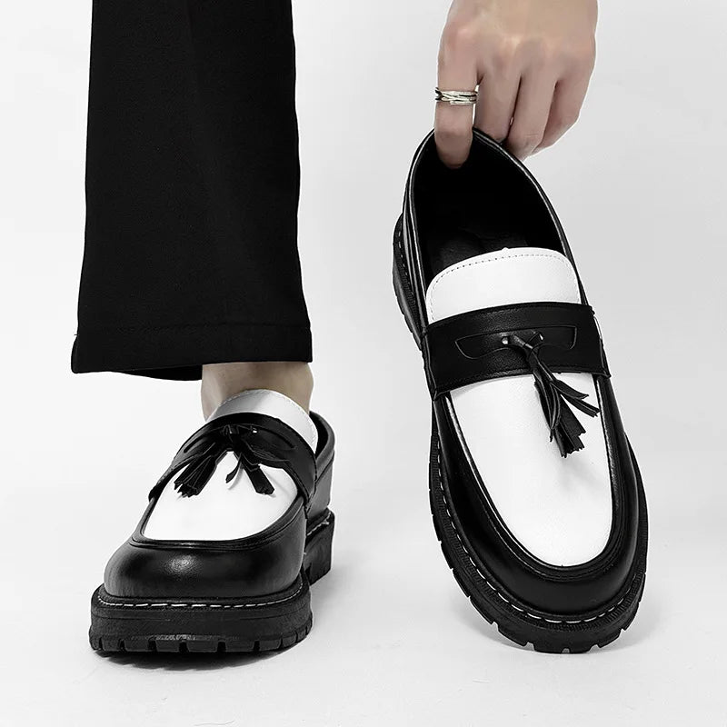 Sapatos masculinos, sapatos de couro, mocassins - estilo britânico casual de sola grossa e salto alto, moderno e confortável.