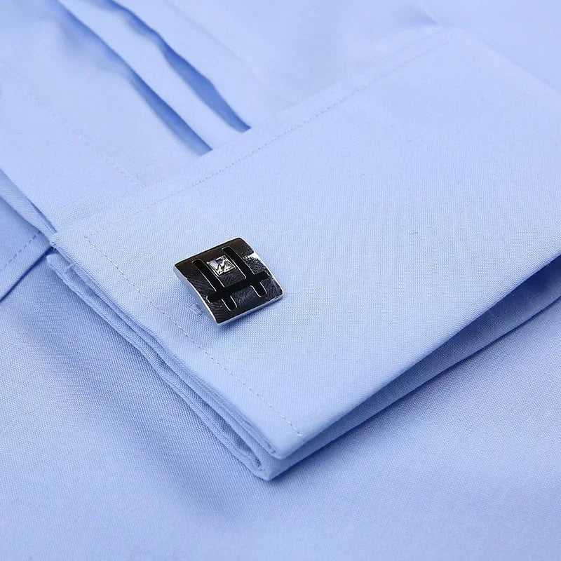 Quality French Cufflinks Shirt Men's Long Sleeve Tuxedo Male Brand Slim Fit White Button Cuff Social Men Dress Shirts
