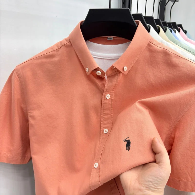 Camisa de Manga Curta 100% Algodão de Marca de Luxo com Bordado de Pônei, Nova Moda Casual para o Verão, Vestuário Masculino Paul