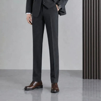 Calça Social Masculina KIDWHXR para Todas as Estações, Cor Sólida Simples, Respirável, Corte Reto Solto, Cintura Média, Casual de Negócios