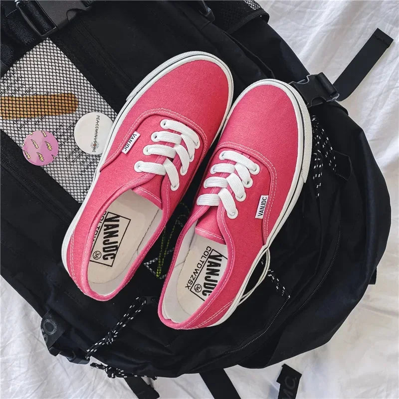 Casual apartamentos tênis de lona feminino ao ar livre cor sólida rasa sapatos esportivos tênis feminino streetwear rendas até sapatos vulcanizados