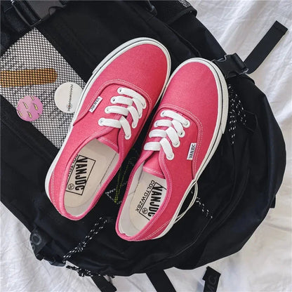 Casual apartamentos tênis de lona feminino ao ar livre cor sólida rasa sapatos esportivos tênis feminino streetwear rendas até sapatos vulcanizados