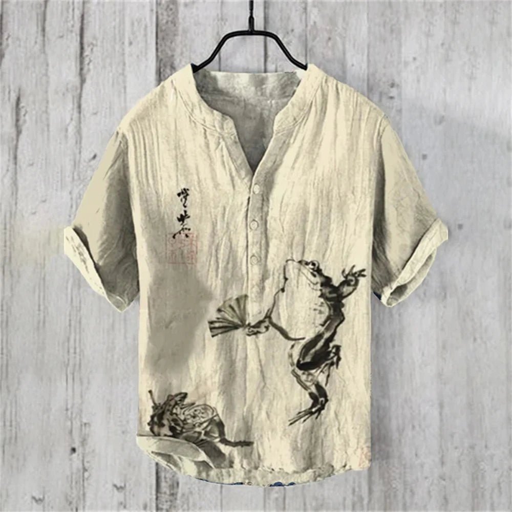 Camisa Polo Masculina de Manga Curta com Estampa de Carpa Japonesa Retro Ukiyo-E, Confortável e de Alta Qualidade