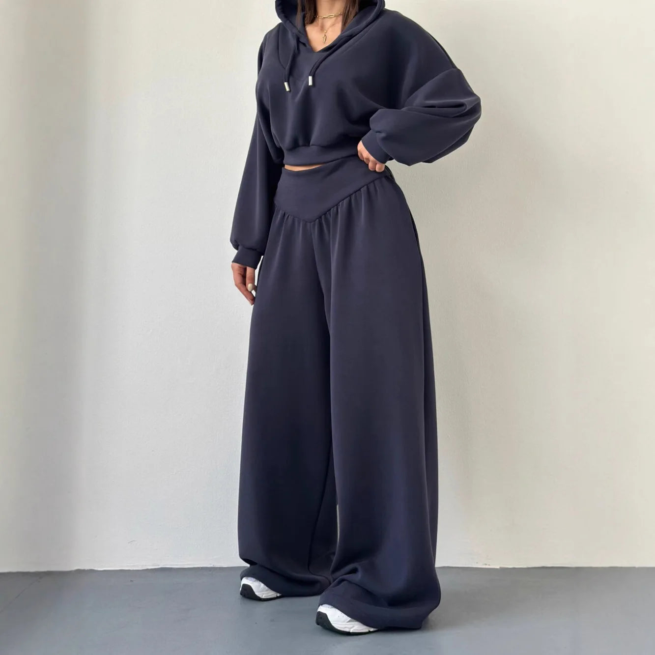 Conjuntos de Calças Casuais Confortáveis para Mulheres, Estilo Esportivo, Moletom Curto com Capuz, Calças de Cintura Alta, Conjunto de Duas Peças, Moda de Rua Feminina