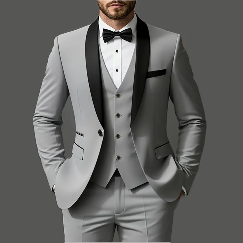 Conjunto de terno masculino de 3 peças, jaqueta + colete + calça, elegante de alta qualidade, adequado para casamentos, festas e ocasiões formais