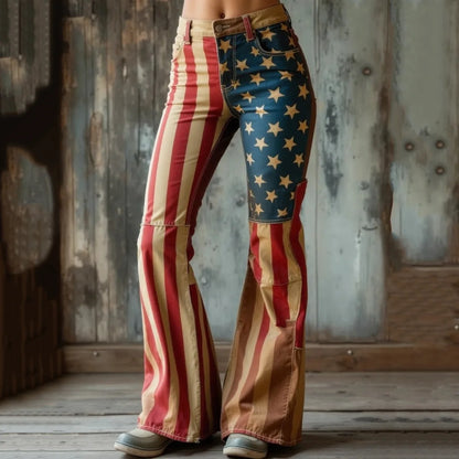 Novas Calças Jeans Flare Femininas com Estampa Digital 3D, Cintura Alta, Ajuste Slim, Denim Elástico, Estilo Casual e Moderno para Uso Diário