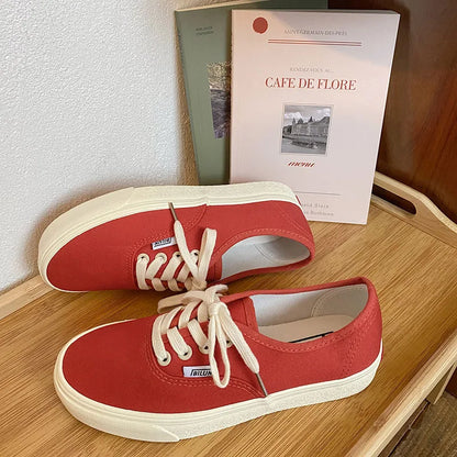 Casual apartamentos tênis de lona feminino ao ar livre cor sólida rasa sapatos esportivos tênis feminino streetwear rendas até sapatos vulcanizados
