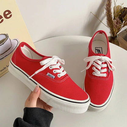 Casual apartamentos tênis de lona feminino ao ar livre cor sólida rasa sapatos esportivos tênis feminino streetwear rendas até sapatos vulcanizados