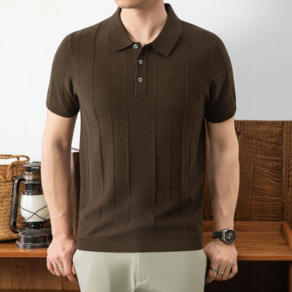 Camisa polo masculina de manga curta, cor sólida, confortável, em tecido jacquard de luxo, de alta qualidade, nova, fina, casual, para o verão.