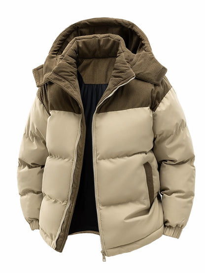 Jaqueta masculina de algodão com capuz, espessada e quente no inverno, à prova de vento e resistente ao frio, simples e versátil para roupas de trabalho
